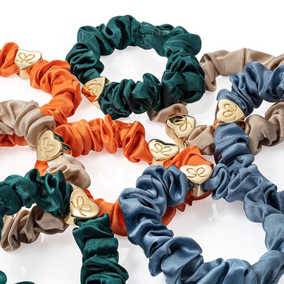 Orange Gold Heart Silk Scrunchie Hairband