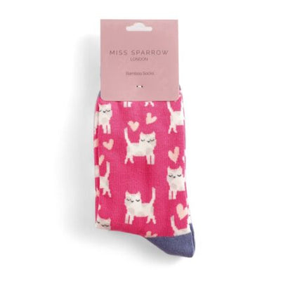 Sleepy Cats Hot Pink Bamboo Socks