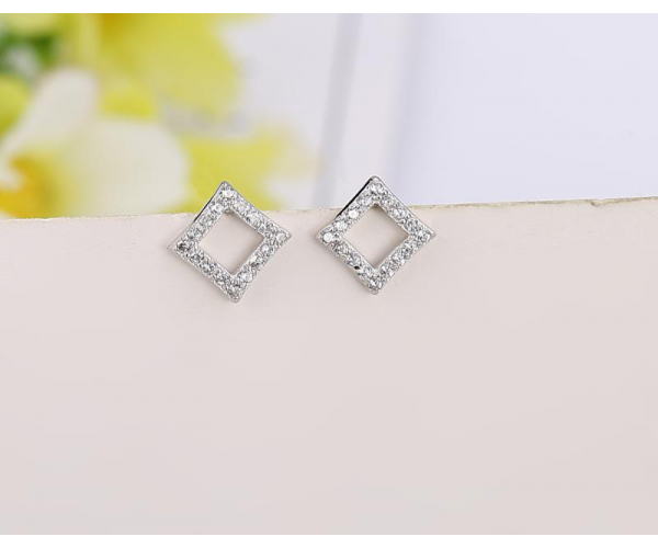 Square Diamond Sterling Silver Earrings