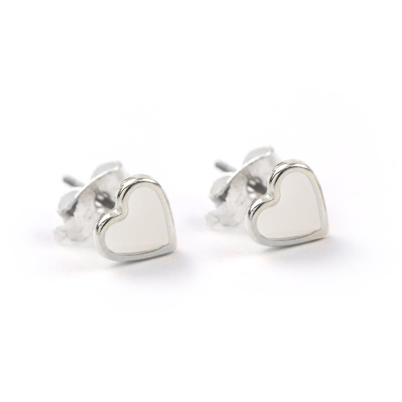 Silver Whitestone Enamel Heart Earrings