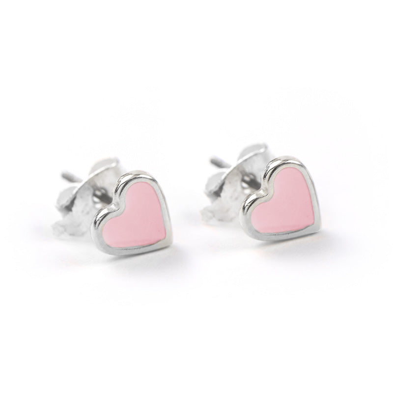 Silver Rosey Nude Enamel Heart Earrings