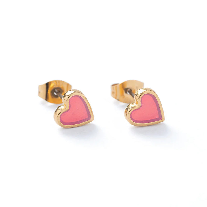 Gold Peach Translucent Heart Earrings