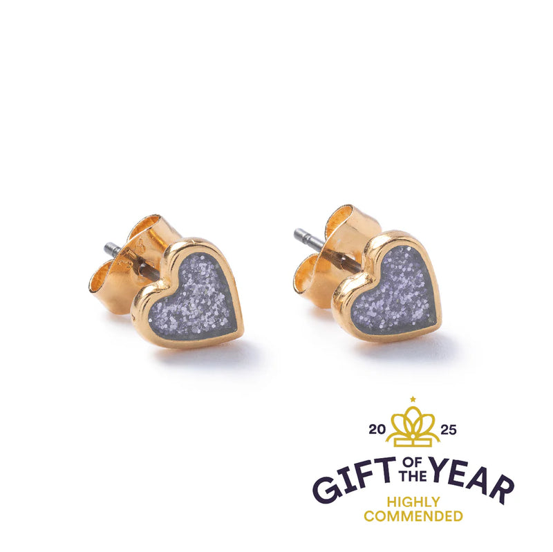 Purple Sparkle Gold Heart Stud Earrings