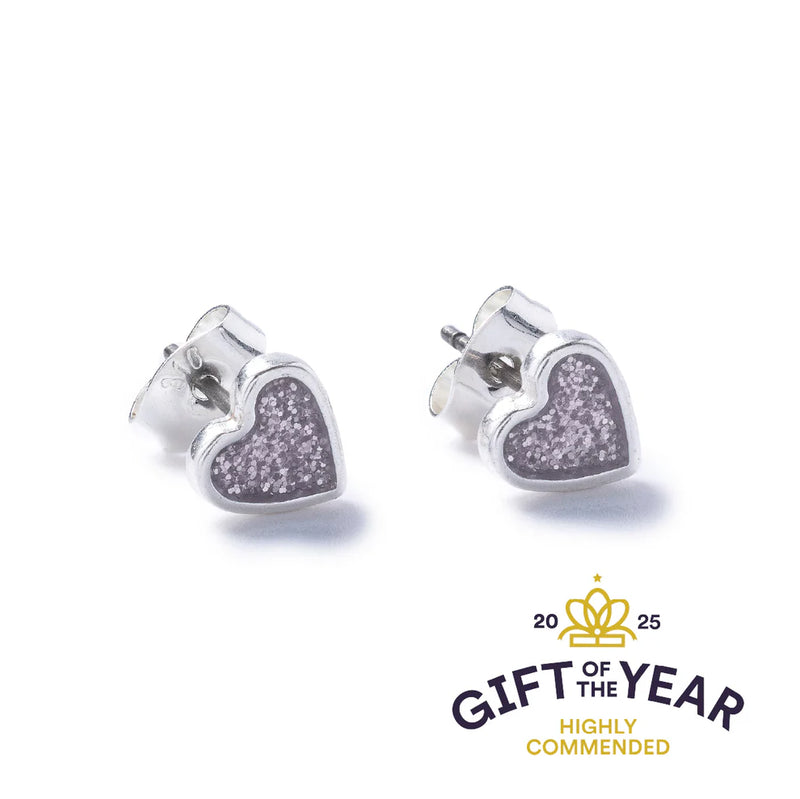 Purple Sparkle Silver Heart Stud Earrings