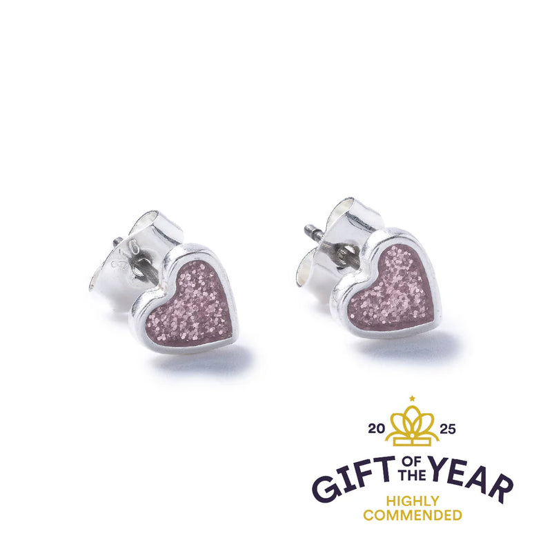 Pink Sparkle Silver Heart Stud Earrings