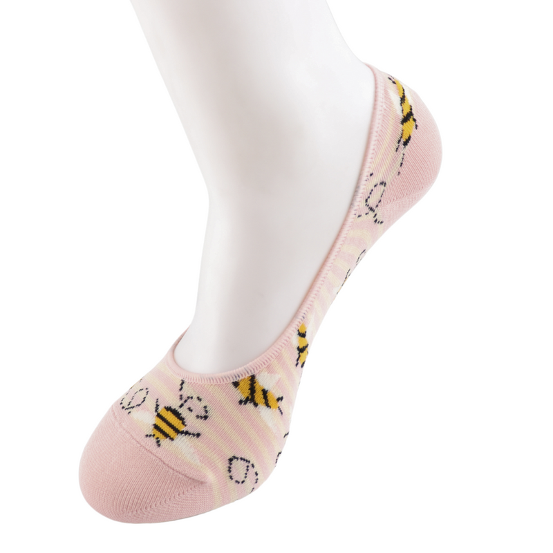 Bee Stripes Pink Invisible Footsie Socks