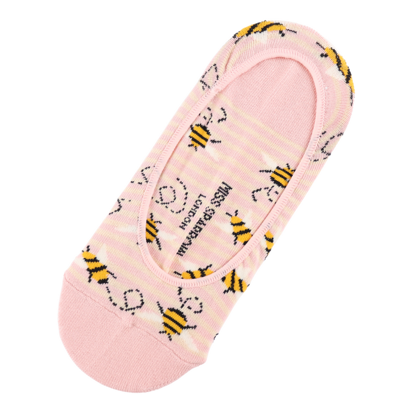 Bee Stripes Pink Invisible Footsie Socks