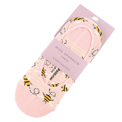 Bee Stripes Pink Invisible Footsie Socks