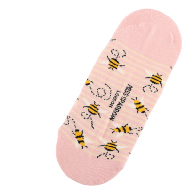 Bee Stripes Pink Invisible Footsie Socks