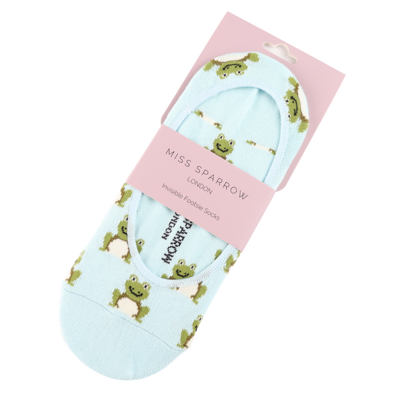 Frogs Light Blue Invisible Footsie Socks