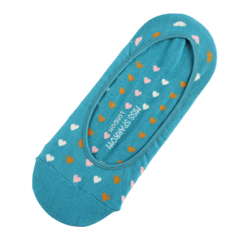 Hearts Teal Invisible Footsie Socks