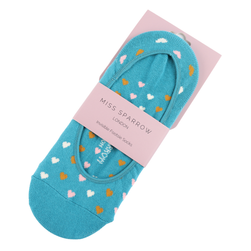Hearts Teal Invisible Footsie Socks