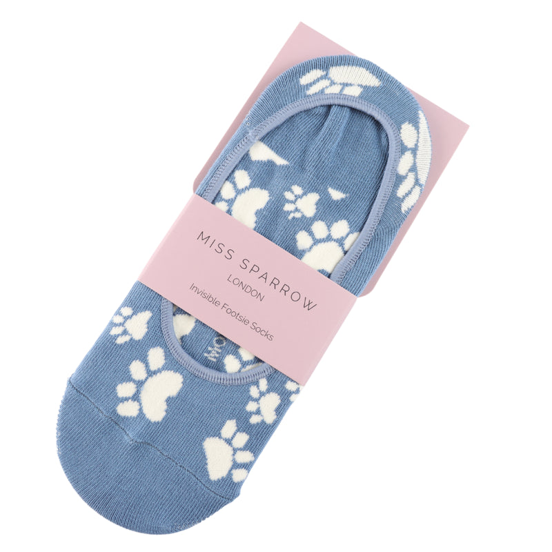 Paw Prints Denim Invisible Footsie Socks