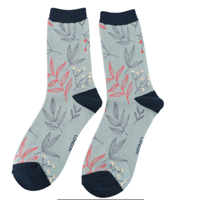 Branches & Berries Duck Egg Bamboo Socks