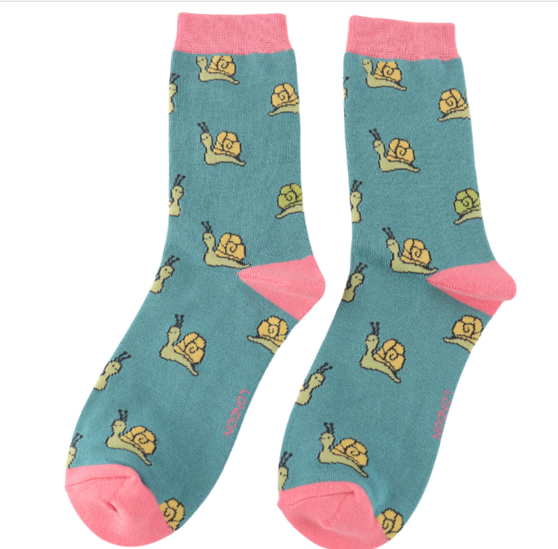 Snails Teal Bamboo Socks