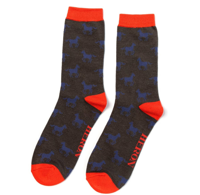 Horses Dark Grey Bamboo Socks