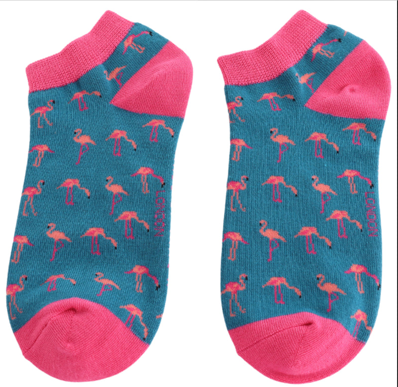 Wild Flamingos Bamboo Trainer Socks Denim