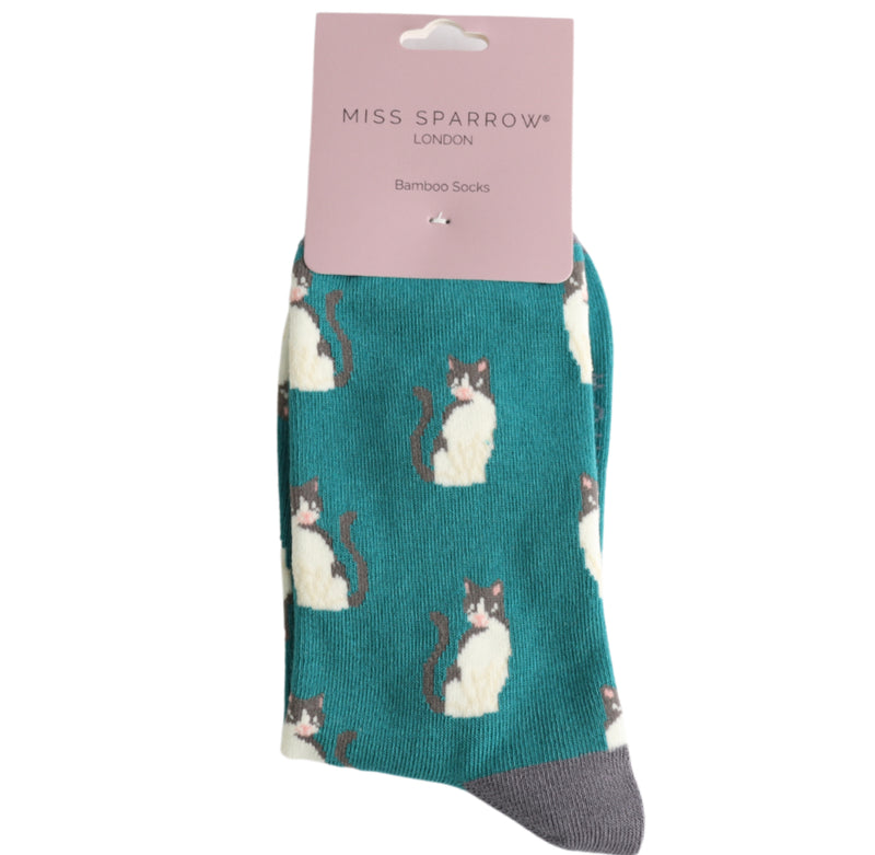 Cool Cats Teal Bamboo Socks