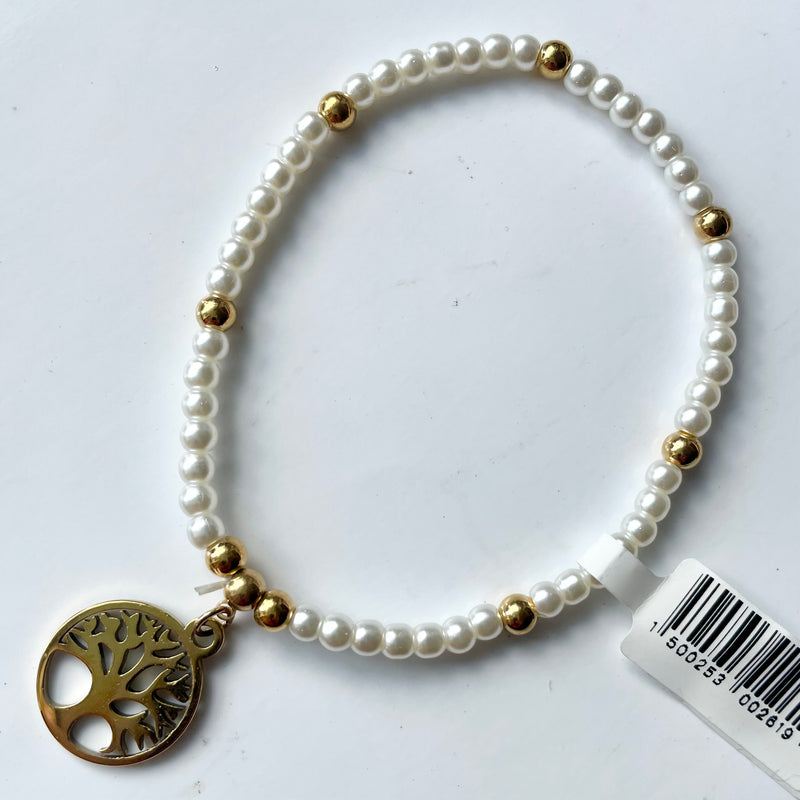 Pearl & Gold Charm Elastic Bracelets