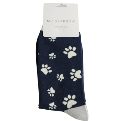 Paw Print Navy Bamboo Socks