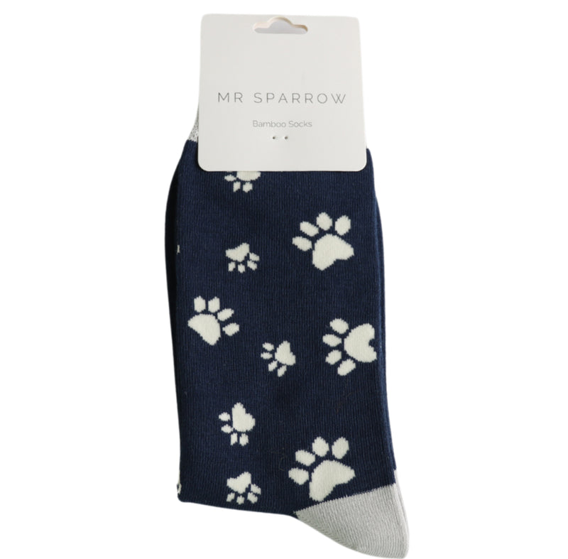 Paw Print Navy Bamboo Socks