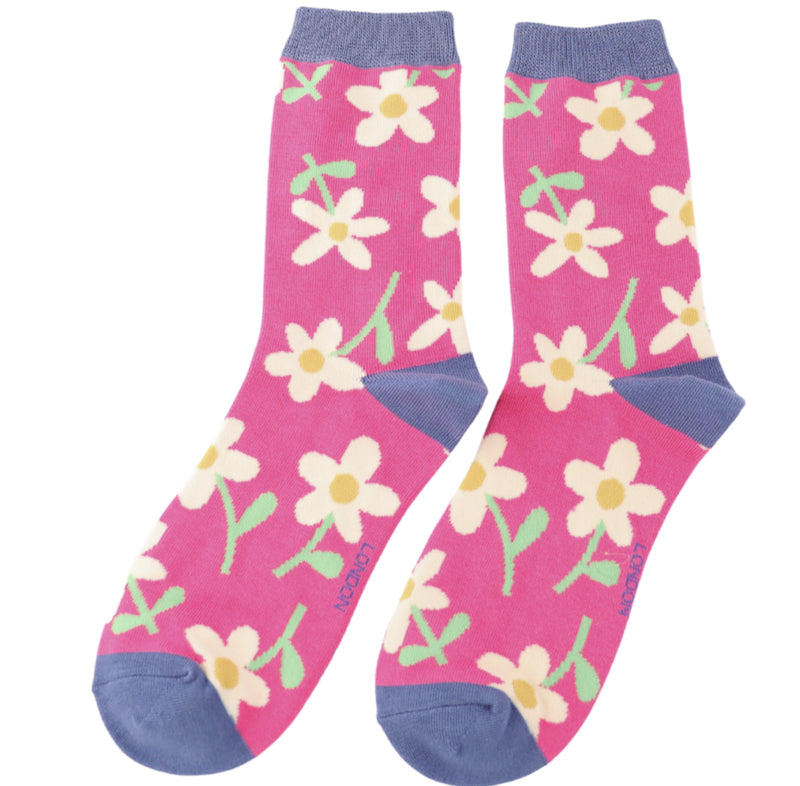 Flowers Hot Pink Bamboo Socks