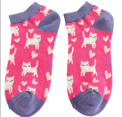 Sleepy Cats Hot Pink Bamboo Trainer Socks