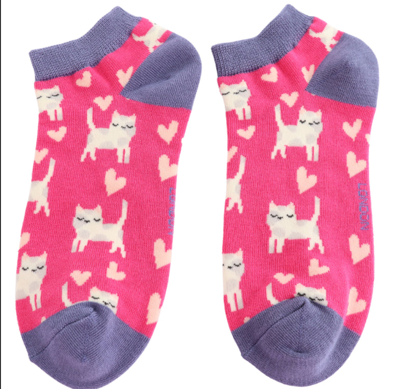 Sleepy Cats Hot Pink Bamboo Trainer Socks