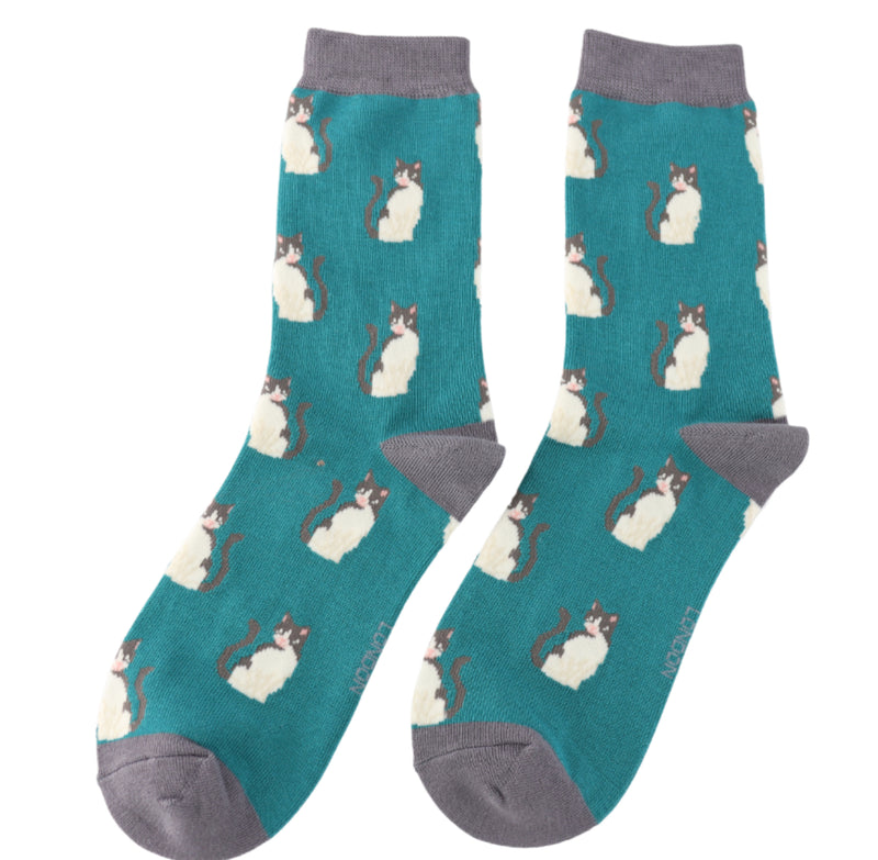 Cool Cats Teal Bamboo Socks