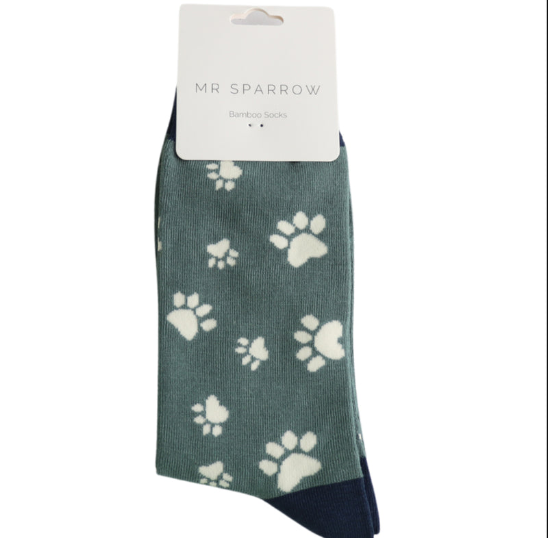 Paw Print Green Bamboo Socks
