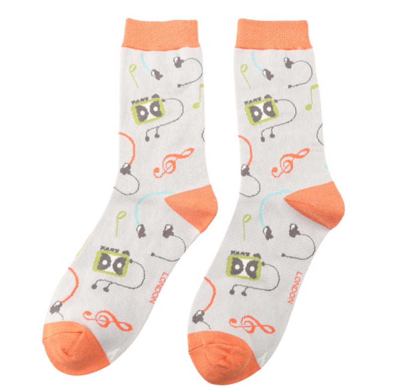 Retro Music Silver Bamboo Socks