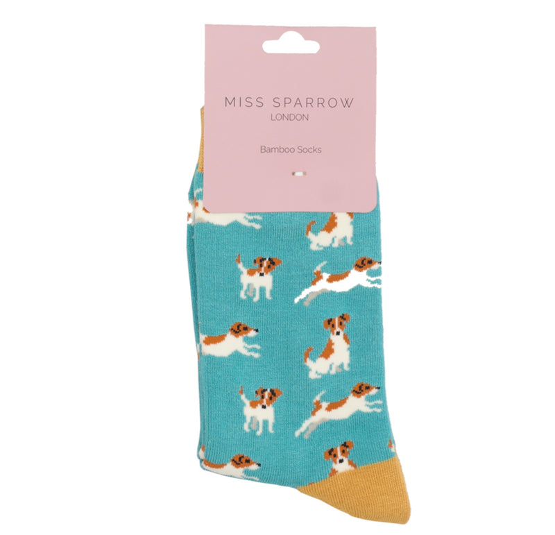 Jack Russell Turquoise Bamboo Socks