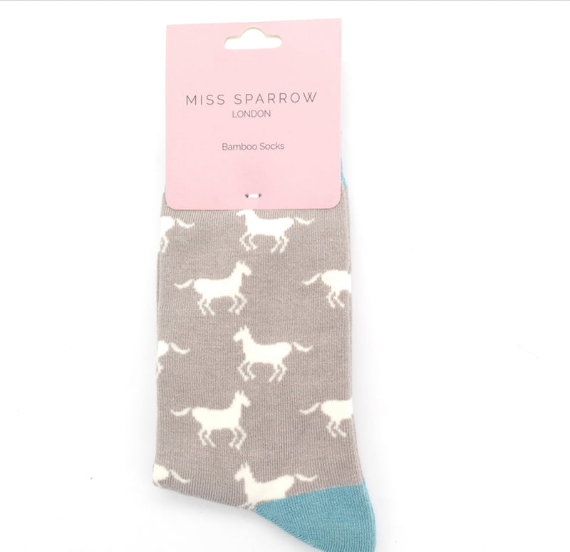 Horses Light Grey Bamboo Socks