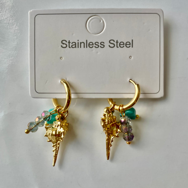 Gold Hoop Shell & Heart Earrings