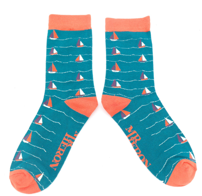 Sailing Boats Teal Bamboo Socks