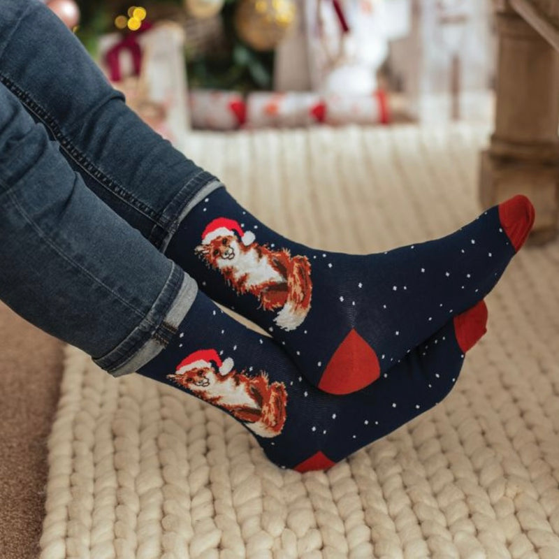 ‘Festive Fox’ Navy Bamboo Socks