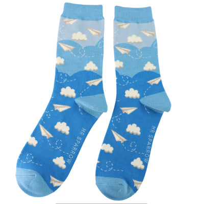 Paper Planes Light Blue Bamboo Socks