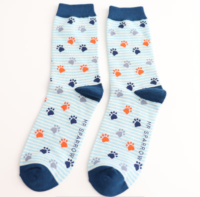 Paws & Stripes Light Blue Bamboo Socks