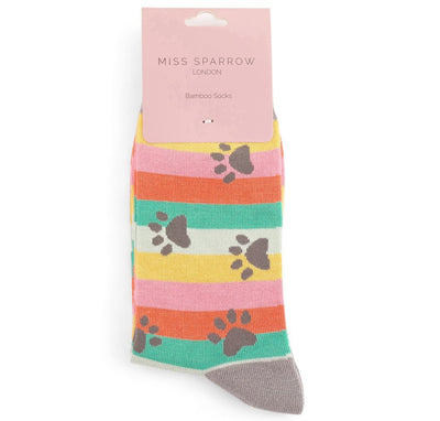 Paw Prints & Stripes Bright Bamboo Socks