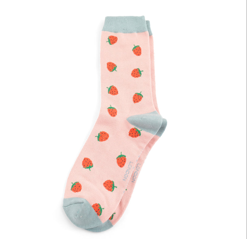 Strawberries Dusky Pink Bamboo Socks
