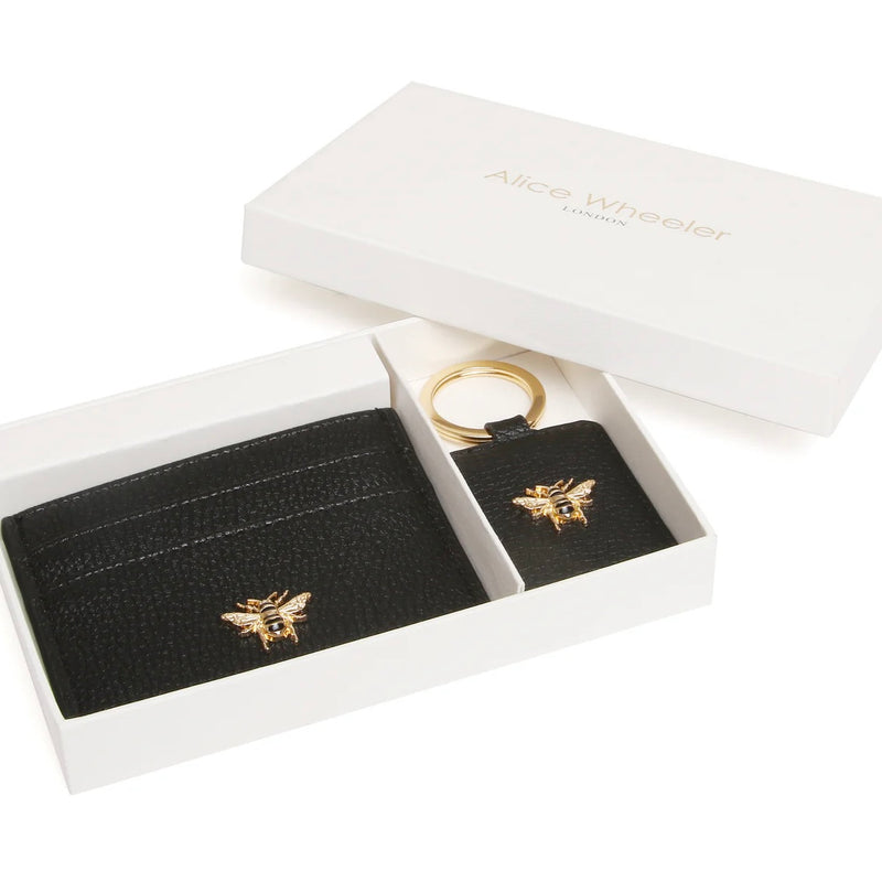 Alice Wheeler Card Holder & Key Ring Gift Set In Black