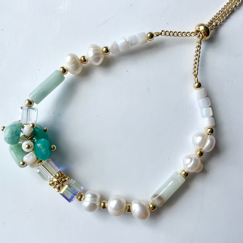 Mint Freshwater Pearl Adjustable Bracelet