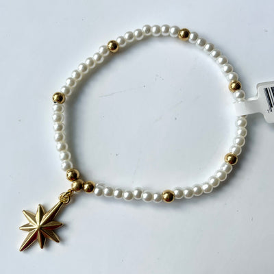 Pearl & Gold Charm Elastic Bracelets