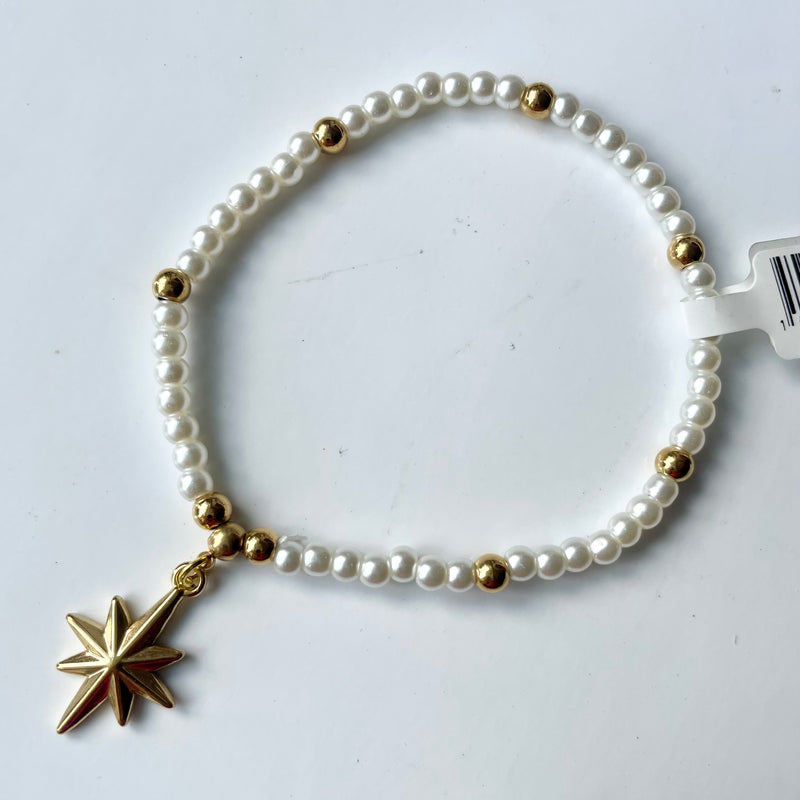 Pearl & Gold Charm Elastic Bracelets