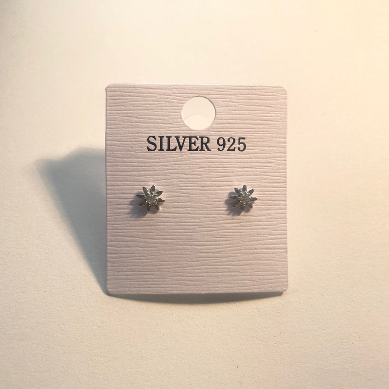 Sterling Silver Small Diamond Flower Earrings