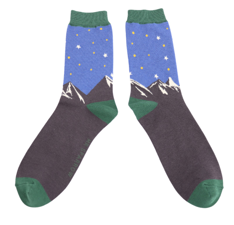 Mountain Scene Blue Bamboo Socks