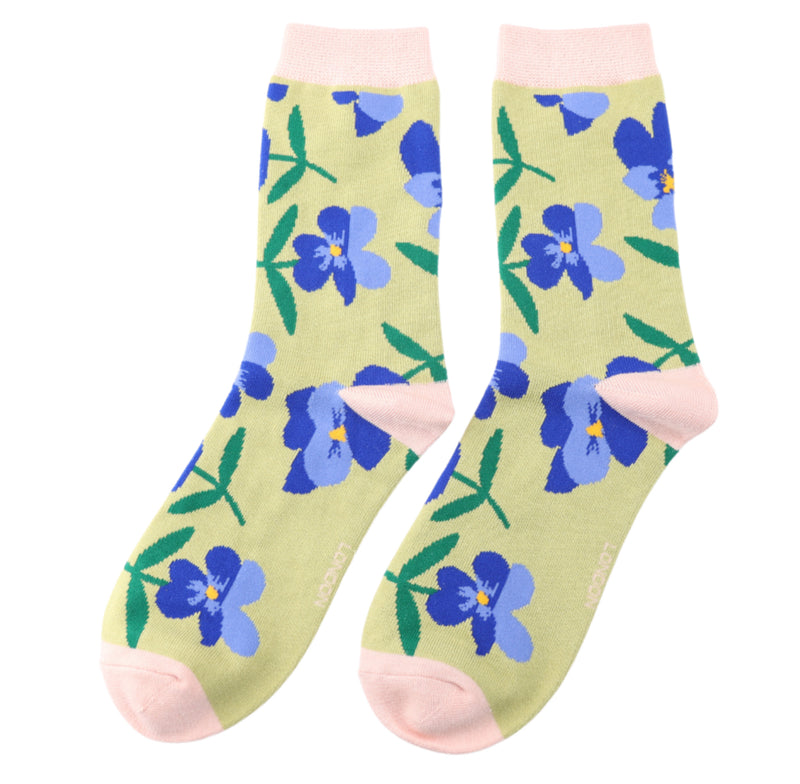 Pansies Green Bamboo Socks