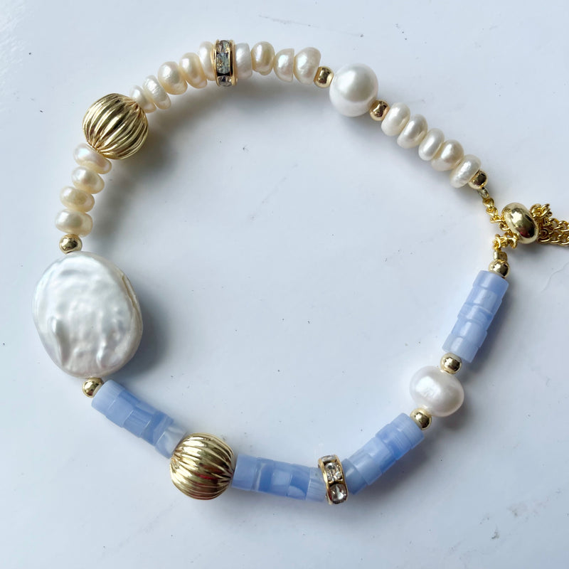 Blue Freshwater Pearl Adjustable Bracelet