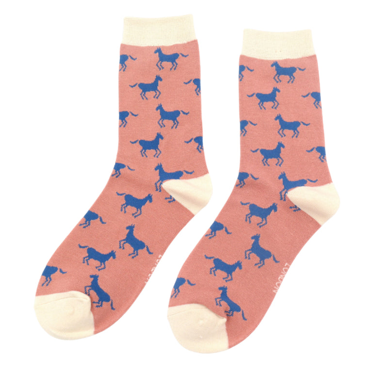 Horses Dusky Pink Bamboo Socks