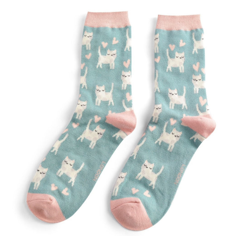 Sleepy Cats Duck Egg Bamboo Socks